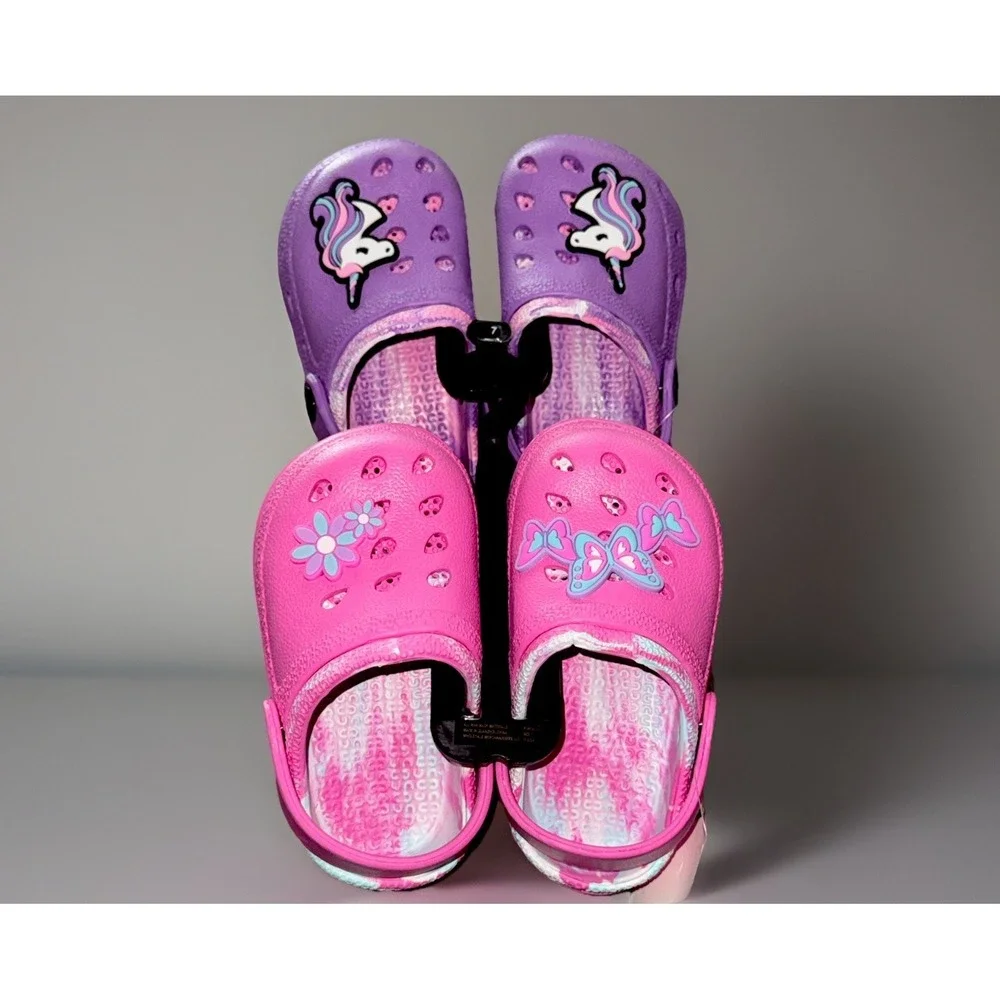 Butterfly & Unicorn Toddler Sz 7 Clogs New Lot of 2 Purple And Pink Adorable Set